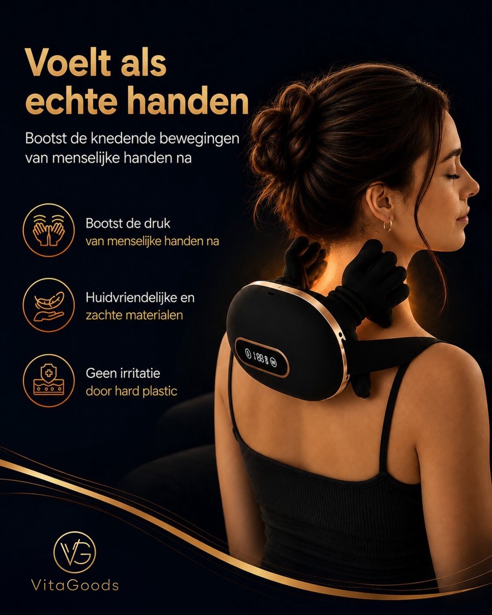 VitaGoods Nekmassage Apparaat - Elektrische Massager voor Nek, Schouders, Rug, Armen & Benen - Shiatsu techniek- Infrarood Warmtetherapie - 3 Standen thumbnail 2