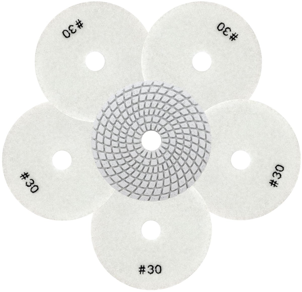 Diamant Polijstpads - Natte Polijstschijven - Korrelgrootte 30 - Set van 6 stuks - Ø 100 mm - Voor Graniet, Marmer, Kwarts en Kunststeen - Voor Haakse Slijper
