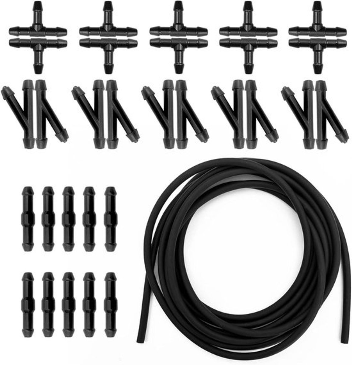Ruitensproeierslang Set - Slang Connectoren - Voorruit Reinigen - Duurzaam Rubber Materiaal - 5 Meter Lengte - Zwart