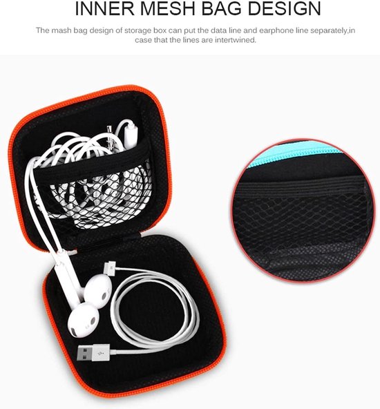Oordopjes Case, Vierkante Oortelefoon Travel Organizer - Mini Hoofdtelefoon Case voor Oortelefoons, USB-kabel, Oplader (Multicolor) — afbeelding 4