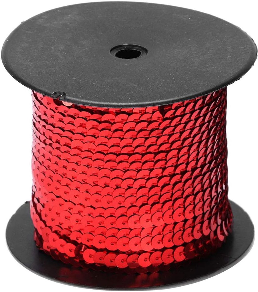 Paillette Trim String, 100 Yard Sequin String 6mm Platte Sequin Trim, Plastic Paillette Kralen Pailletten Roll voor Doek Schoen Kunststof Hars Sequin Line(Rood)
