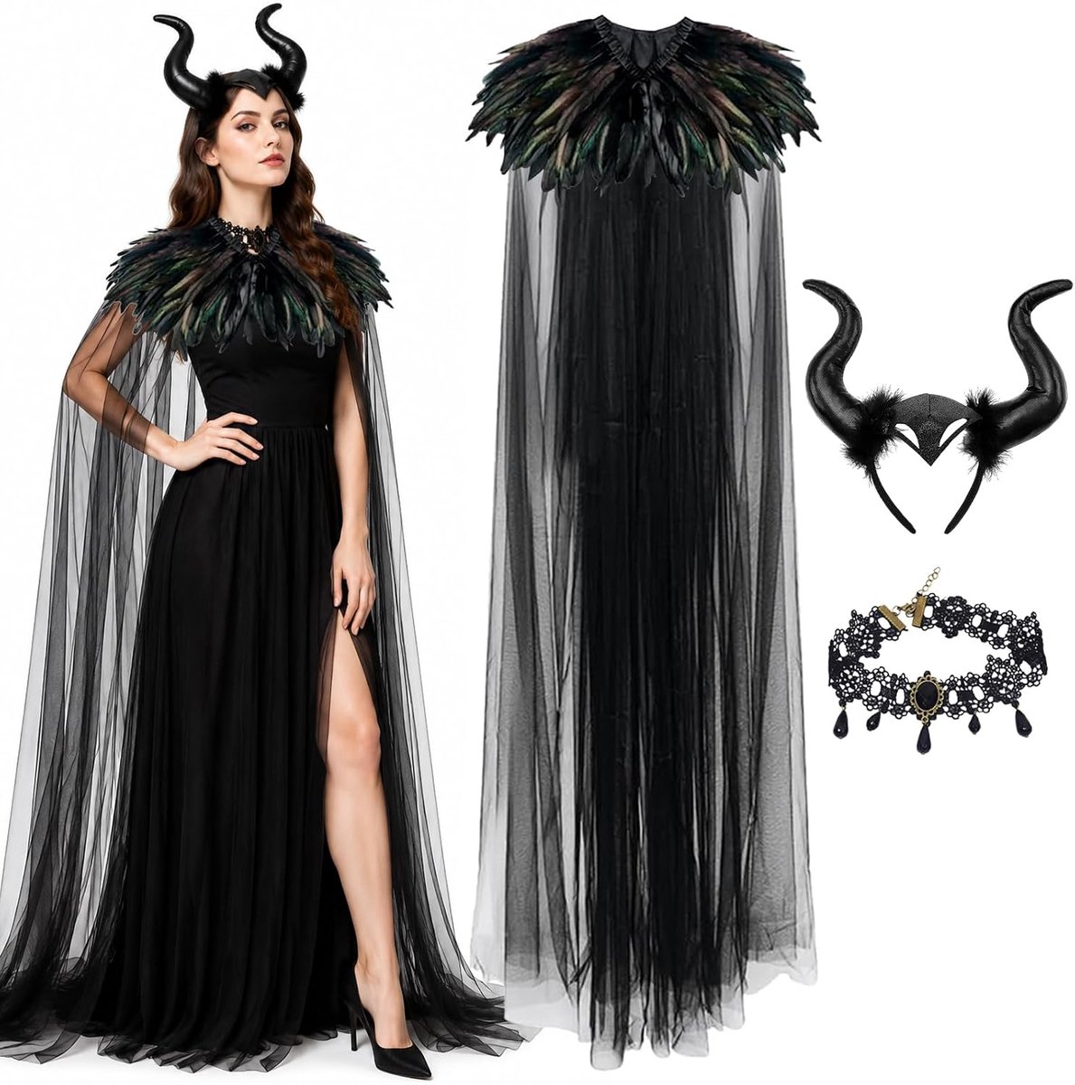 kostuum voor dames, Halloween-kostuum voor dames, Maleficent