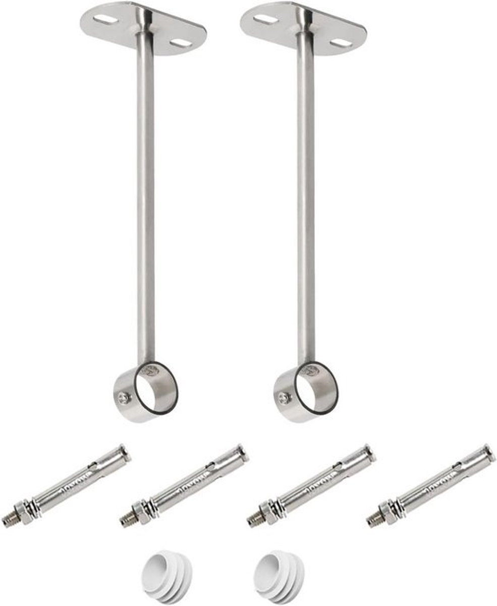 2x Kledingroede Beugel RVS 25mm Diameter Wand- of Plafondmontage - Sterke Valrail Steun