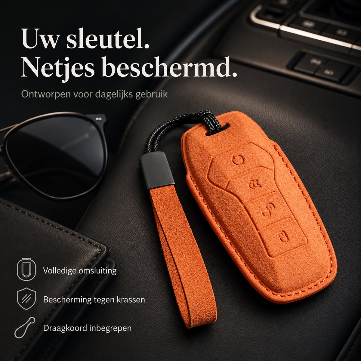 Zirkle BYD Build Your Dreams Autosleutel Hoesje Type A Oranje met Draagkoord – Luxe Premium Sleutelhoes met Lusje – Beschermhoes voor BYD Autosleutel – Compacte Key Case – Sleutelcover – Auto Accessoire voor Dames en Heren
