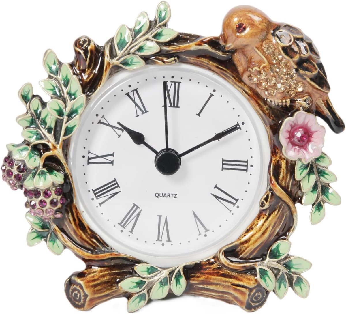 Tafelklok, 11 cm diameter, decoratieve bloemen metalen vintage bureauklok, ideaal voor bureau, plank, tafelblad en nachtkastje voor huisdecoratie