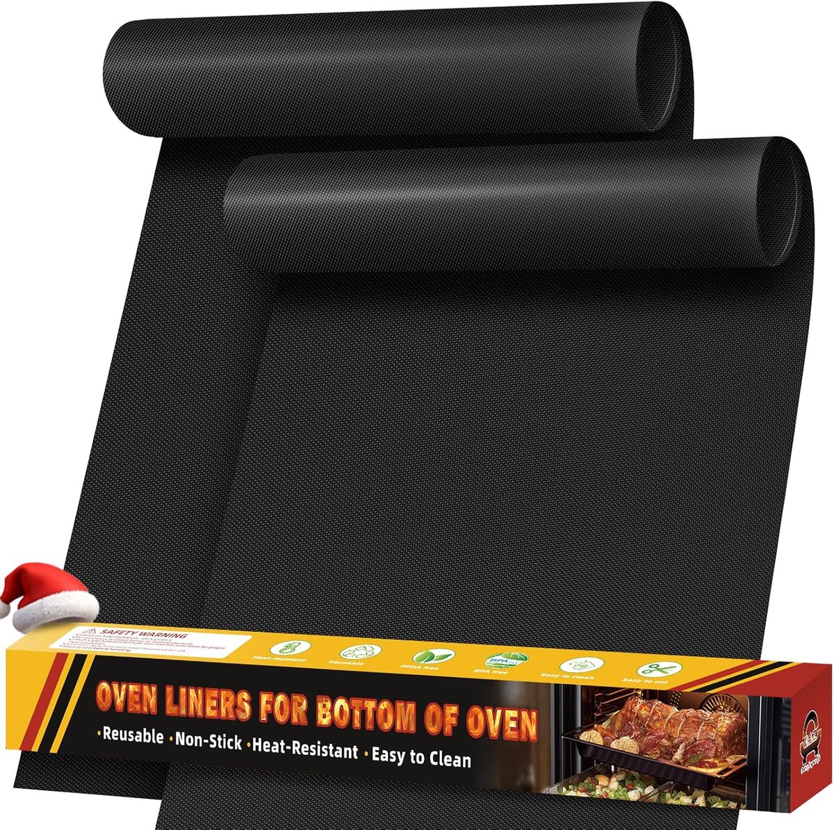 bakfolie voor oven hittebestendig, 2 stuks 43x64cm grote oveninzetstukken, antiaanbaklaag teflon bakmat, bakpapier herbruikbaar voor elektrische en gasoven, BPA- en PFOA-vrij, zwart