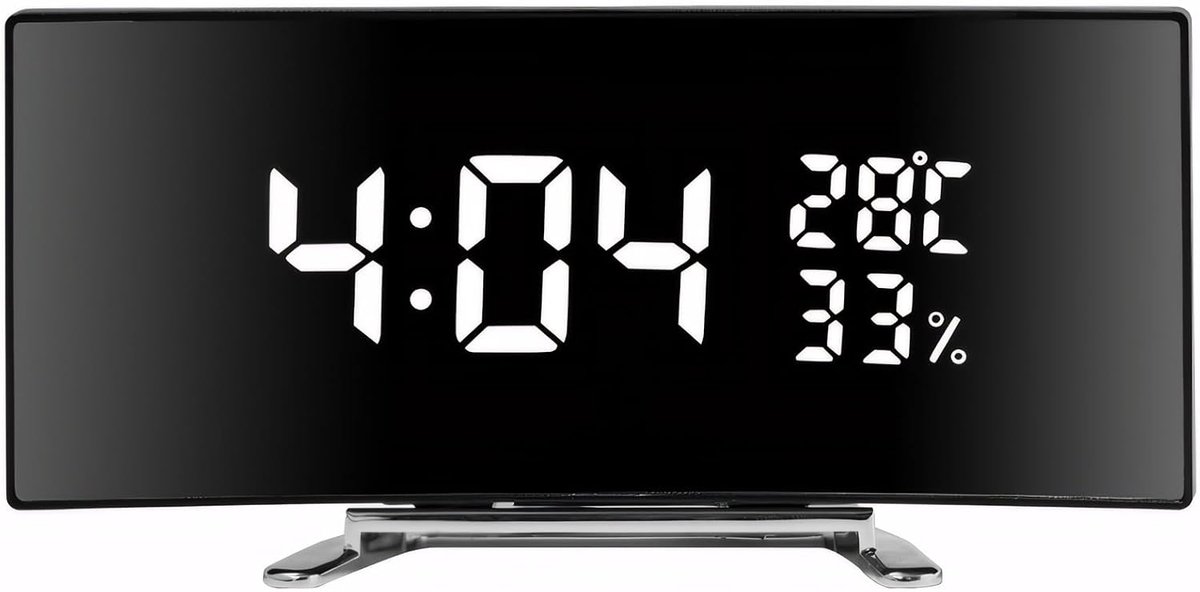 Wekker met 6 inch gebogen groot LED-scherm temperatuur vochtigheid display sluimermodus 3 instelbare helderheid plug in aangedreven nachtkastje bureauklok multifunctioneel