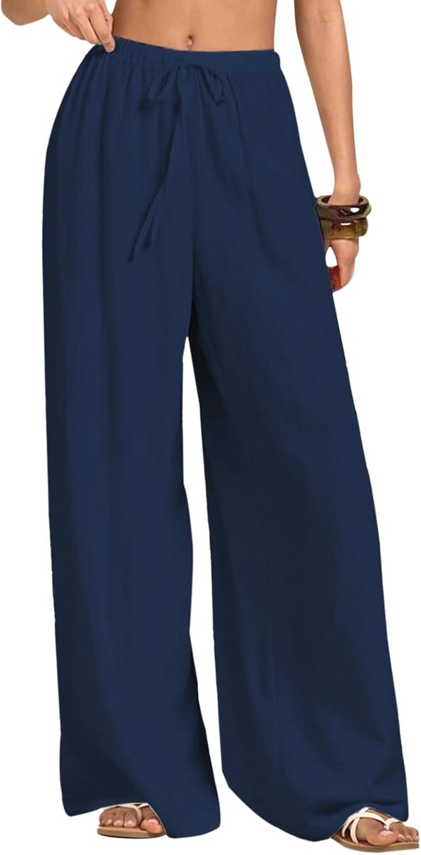 broek voor dames, zomer, elastisch, wijd, casual, palazzo-broek voor dames, elegant, los, lange werkbroek met zakken