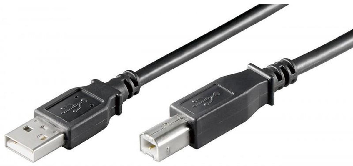 Goobay USB-A naar USB-B-kabel, 3 m, zwart, 2,5 W, 0,5 A, 480 Mbit/s, USB 2.0, aderdikte AWG 30