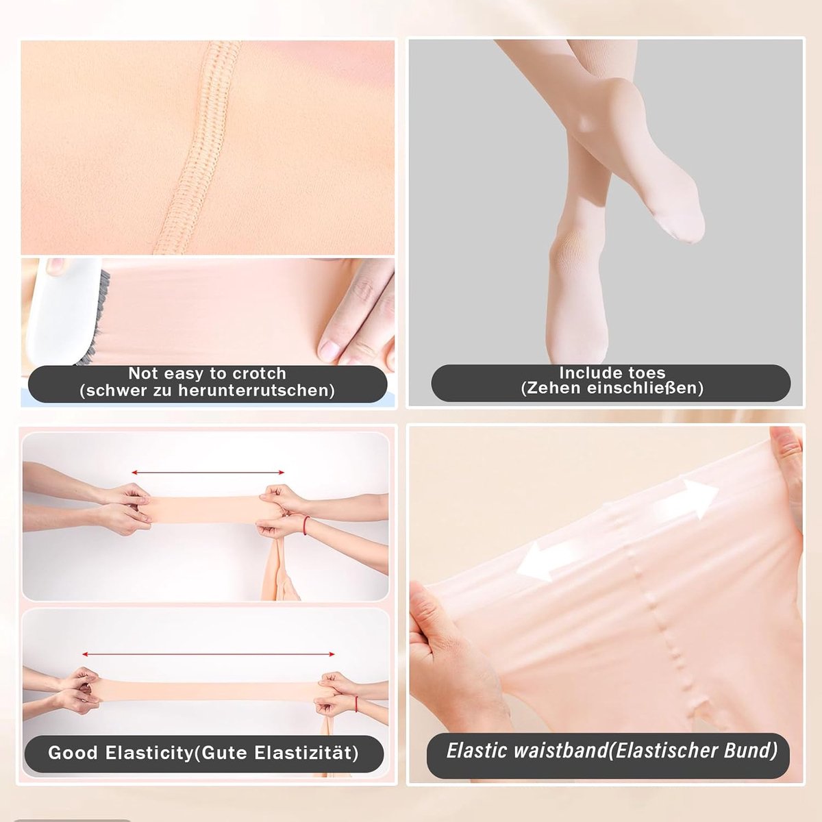 Set van 2 zachte balletpanty's voor meisjes met voet, 40 denier, voor meisjes, vleesroze, 3-4 Jaren