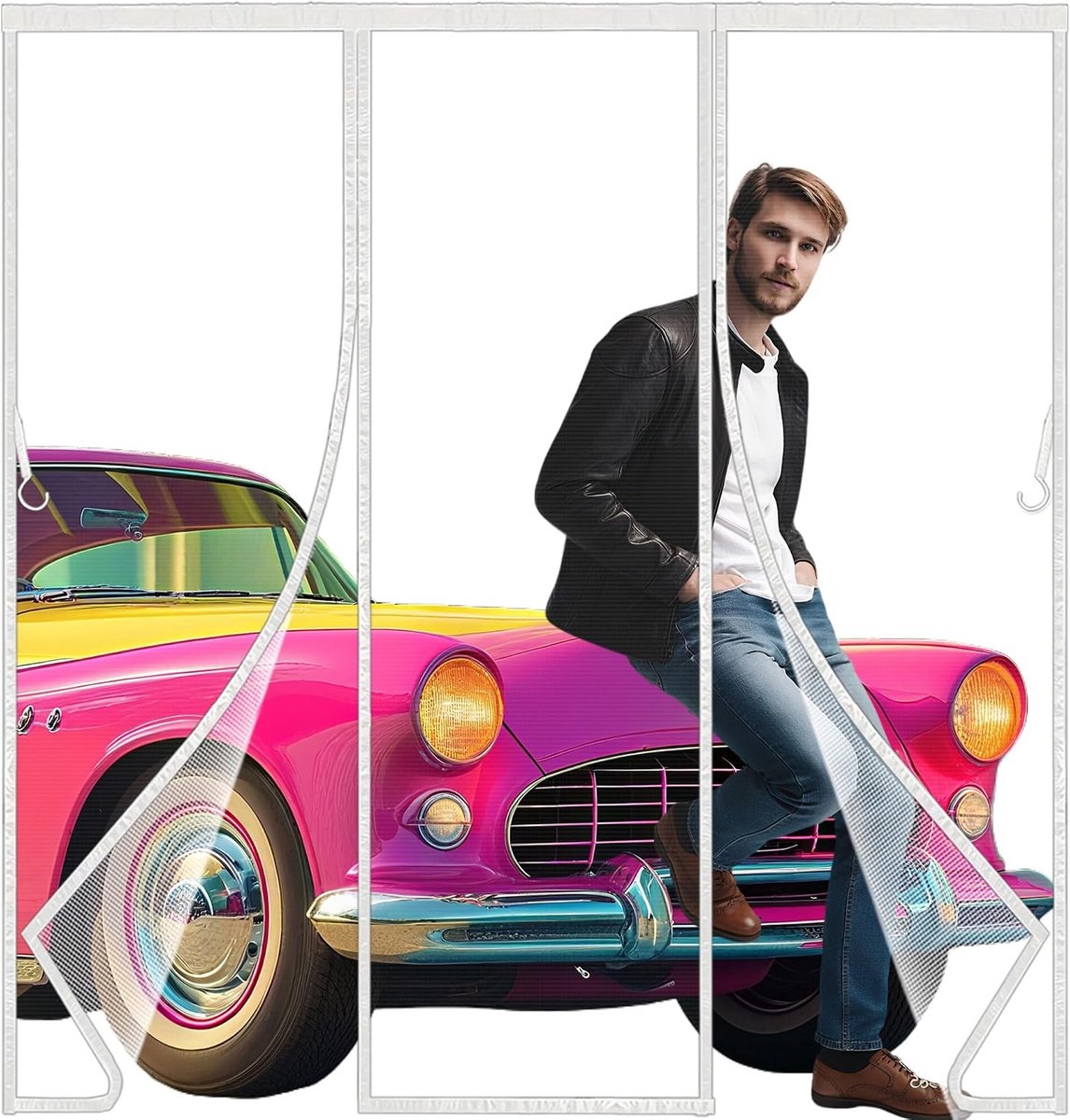 Vliegengaas Deur, 180x220cm Magnetisch Gordijn, Magnetische Vliegengordijn Hordeur, Klamboe Automatisch Sluiten, Anti-Muggengordijn, Zonder Boren, Voor Balkondeur, Woonkamer Wit