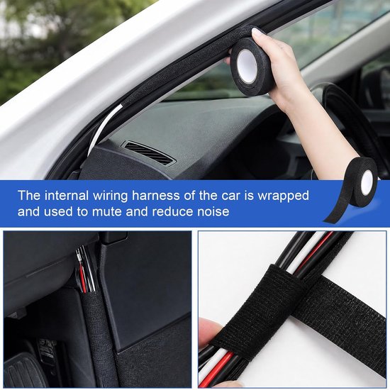 6 Stuks Auto Weefband 19mm x 15m, Kleefband voor Kabelbomen - Zelfklevend viltband, hoge flexibiliteit, voor kabelbomen van auto's, motoren en elektrische voertuigen. — afbeelding 3