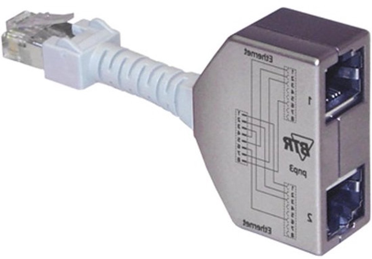 Ethernet Adapter - Netwerk Splitter - Internet Delen - Twee Aansluitingen - 9.6 cm - zilver