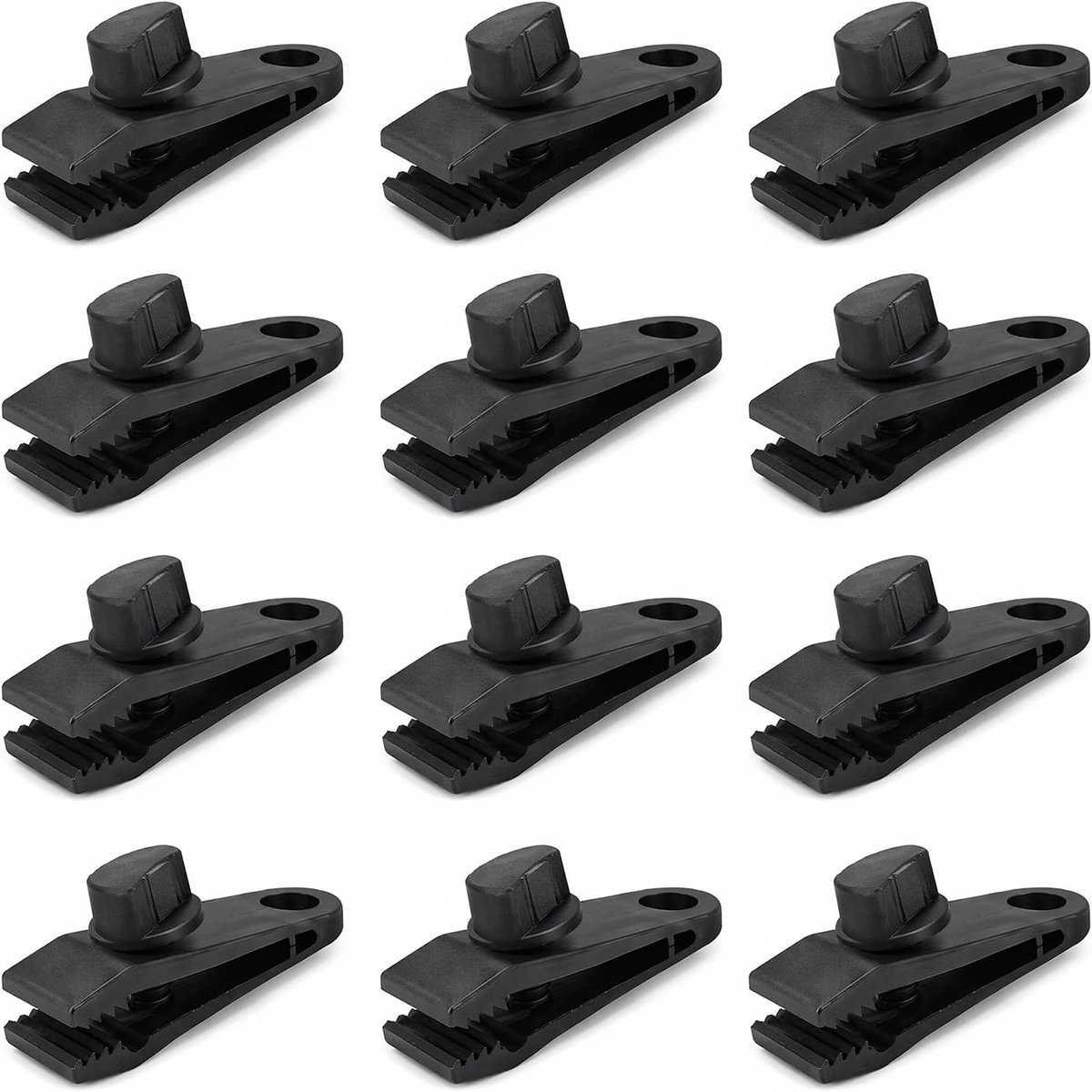 Set van 12 gordijnclips, clips voor dekzeilen, haken voor dekzeilen, winddichte bevestigingsclips voor zwembad en camping, zwembadbevestiging, verstelbaar, voor duurzame bescherming buitenshuis