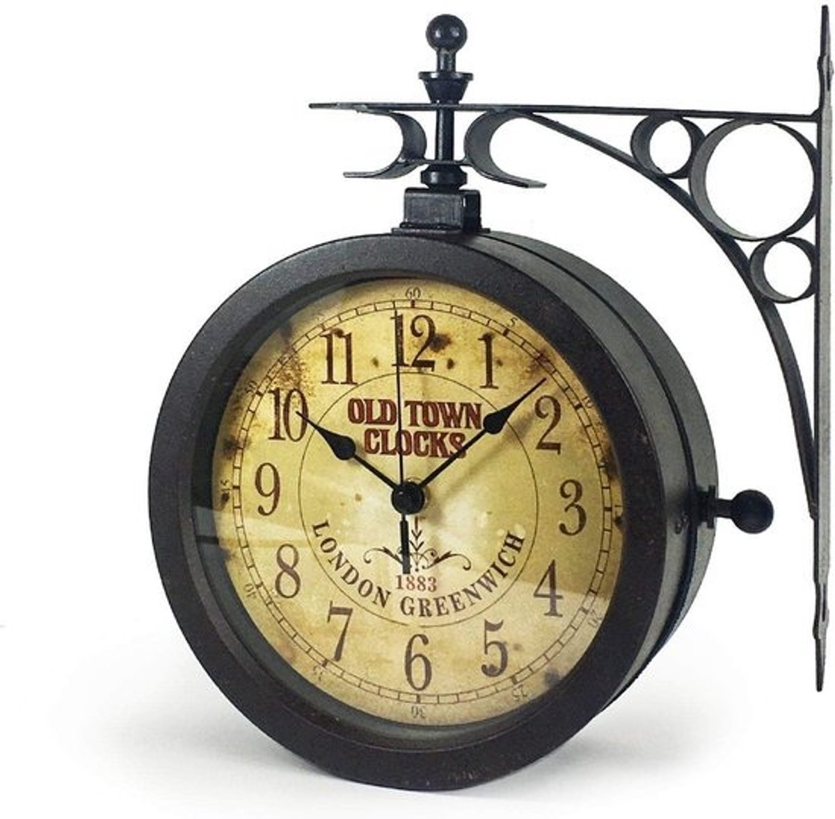 Analoge Wandklok en Thermometer Antiek Design Zwart Weerbestendig Binnen Buiten