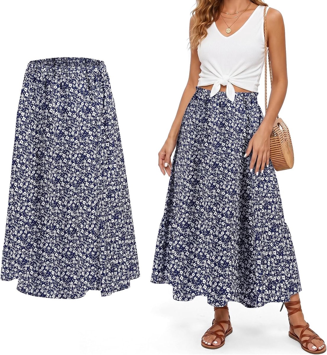 Rokken elastische taille maxi rok casual strand lange rokken dagelijkse vakantie petticoat geplooide rok boheme bloemen A-lijn boho rok