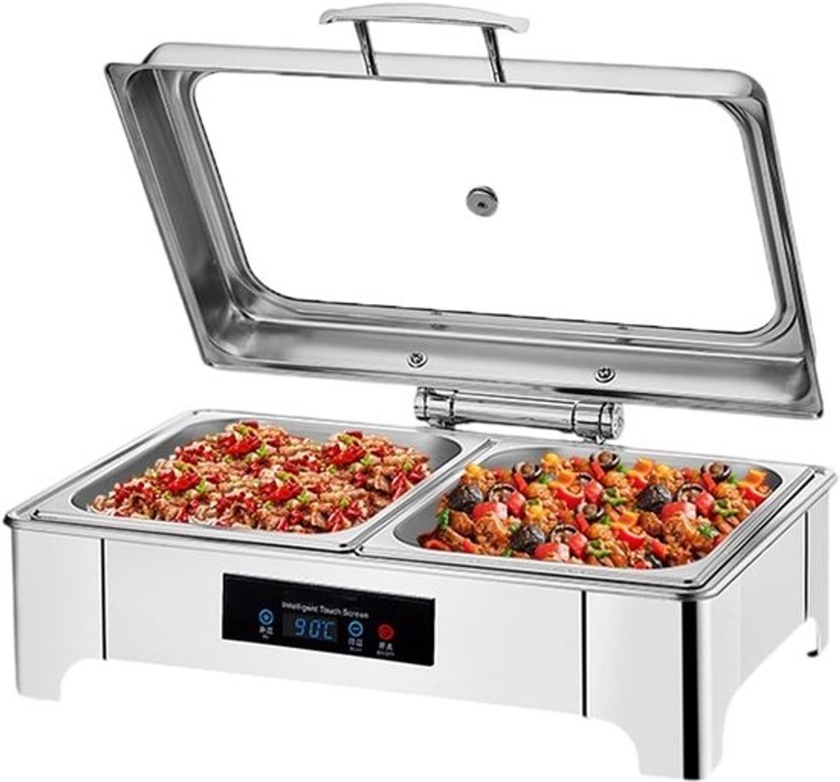 Elektrische Warmhoudplaat - Buffetwarmer Chafing Dish - Gerechten Warm Houden - Instelbare Temperatuur - 57x44x56 cm - Zilverkleurig