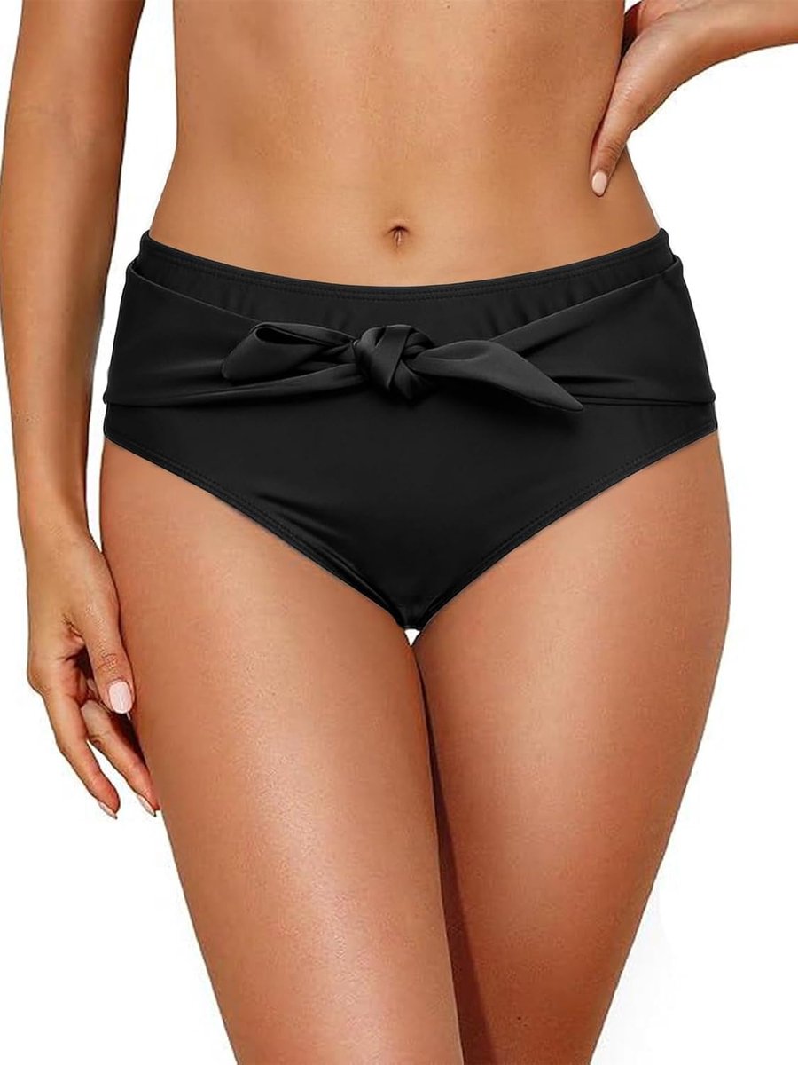 Bikinibroekje voor dames, retro zwembroek met hoge taille en verstelbare taille en heupen, zwembroek met buikplooien