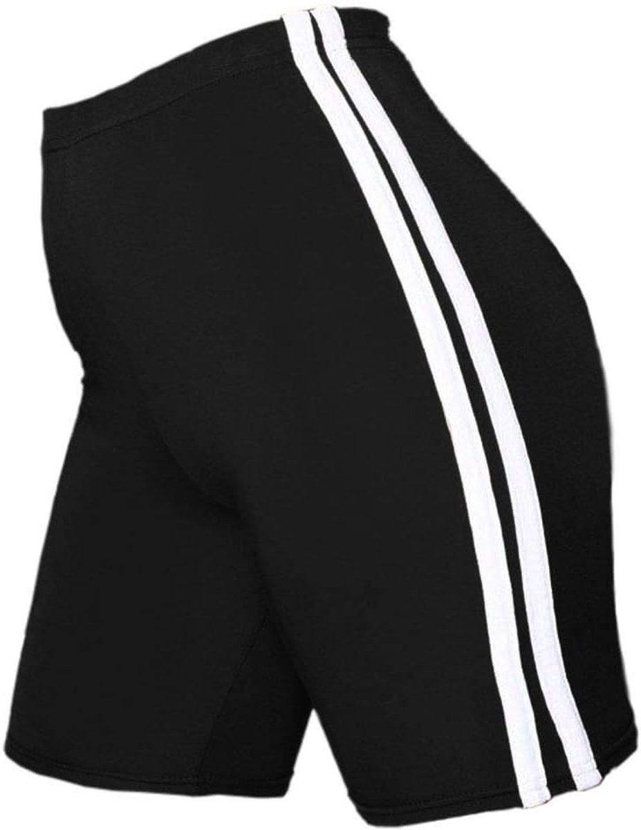 dames kant dubbele streep actieve sportschool katoen fietsbroek zomer hot pants, Zwart, 32/34 NL