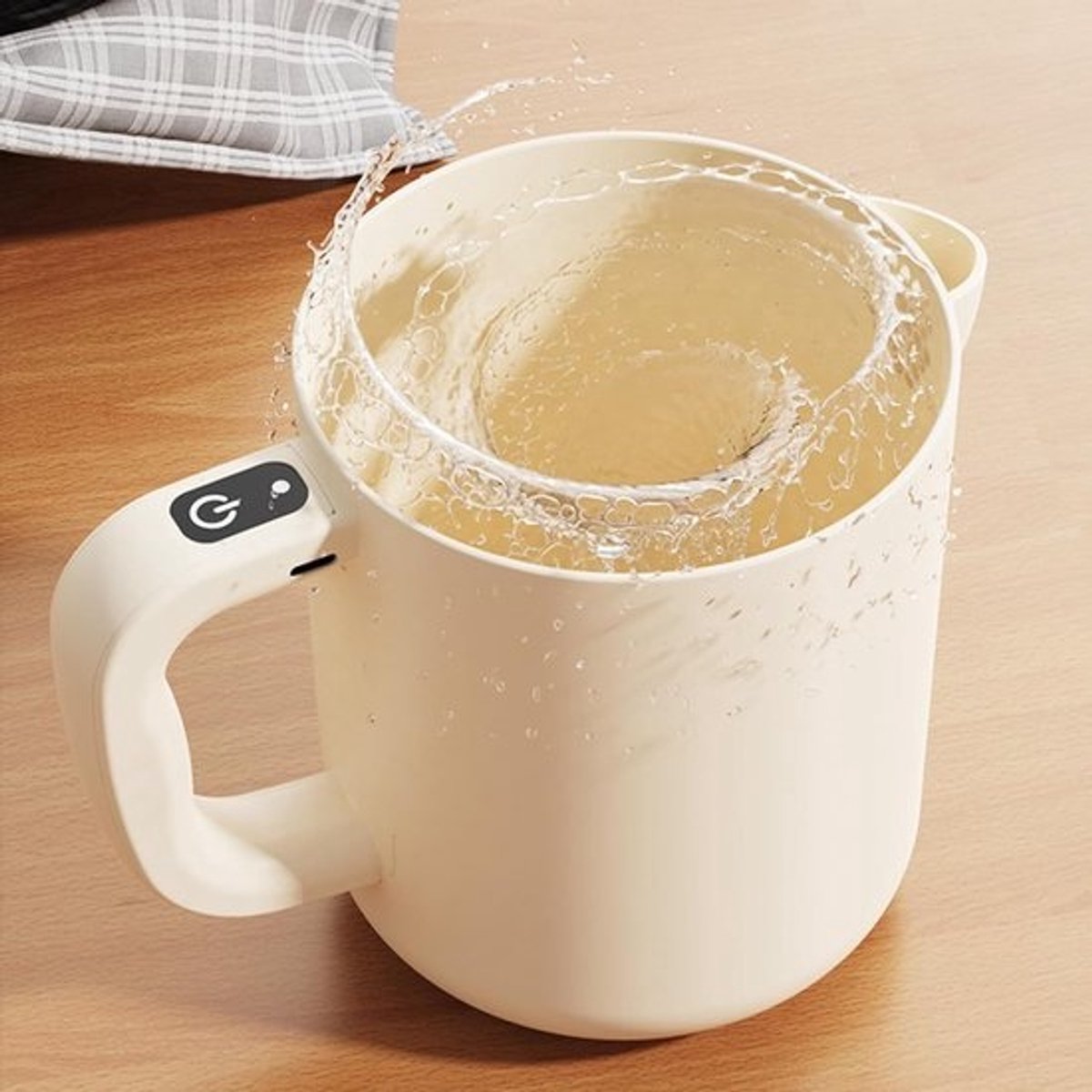 Elektrische Eierklopper - Keukenmixer Draadloos - Beslag Mixen - Zelfreinigend Mechanisme - 1 liter - Beige