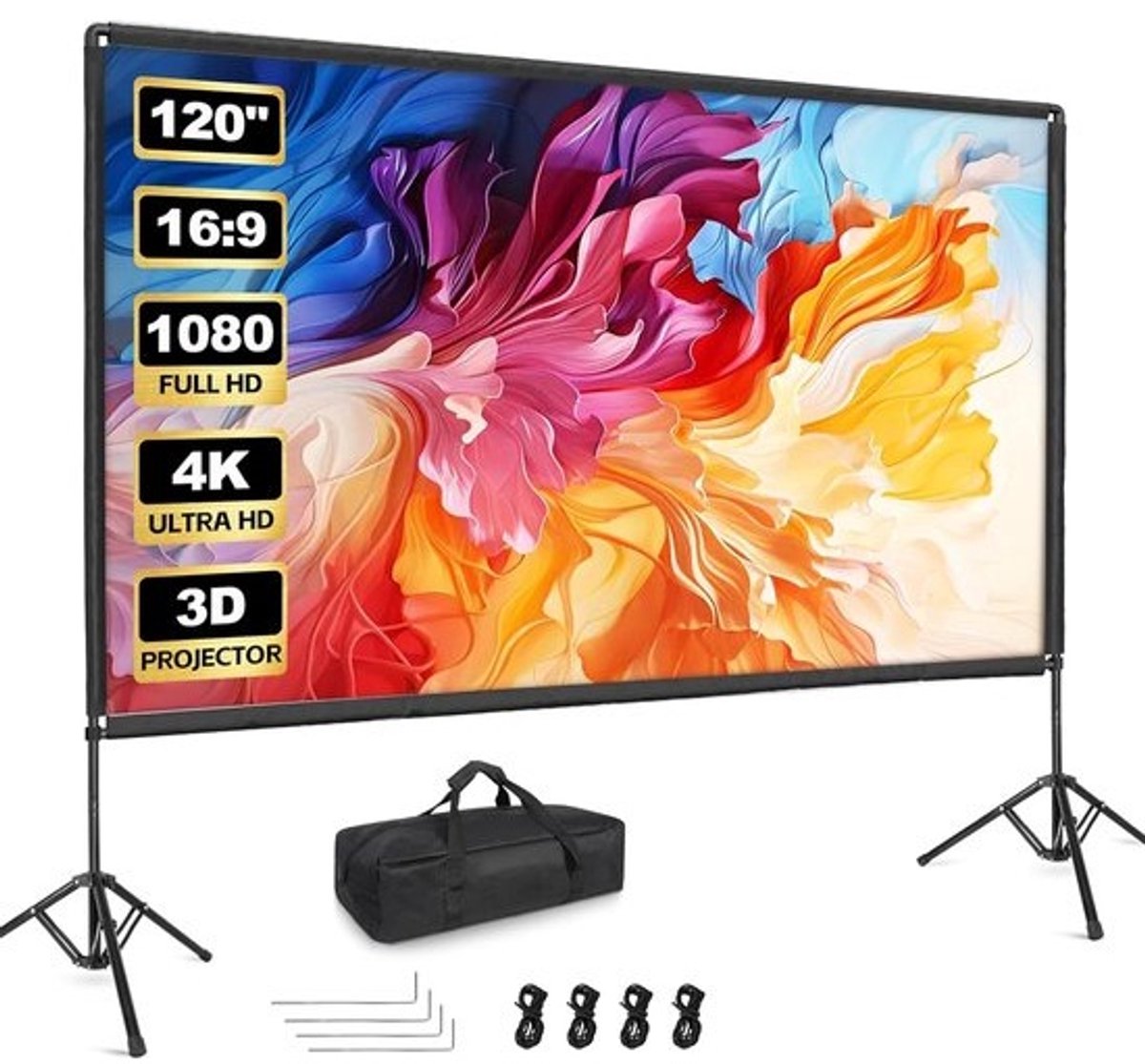 Projector Scherm met Statief - Buiten Scherm Binnen Scherm - Thuisbioscoop Creëren - Kreukvrij en Wasbaar - 120 Inch