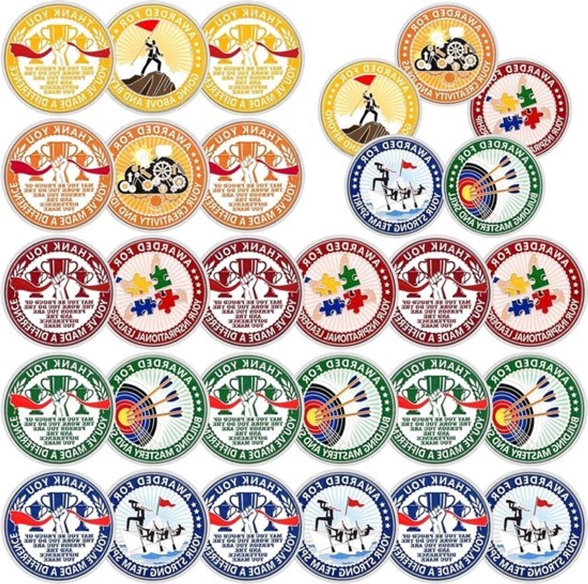 Waardering Munten Set - Aanmoediging Inspiratie - Werknemers Belonen - Verzilverd IJzer - 30 Stuks - Multicolor