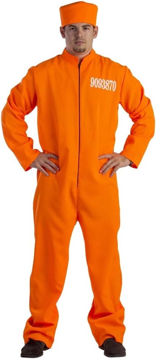 Gevangenis Kostuum voor Volwassenen - Multicolor - S - Jumpsuit met Pet - Voor Halloween en Themafeesten