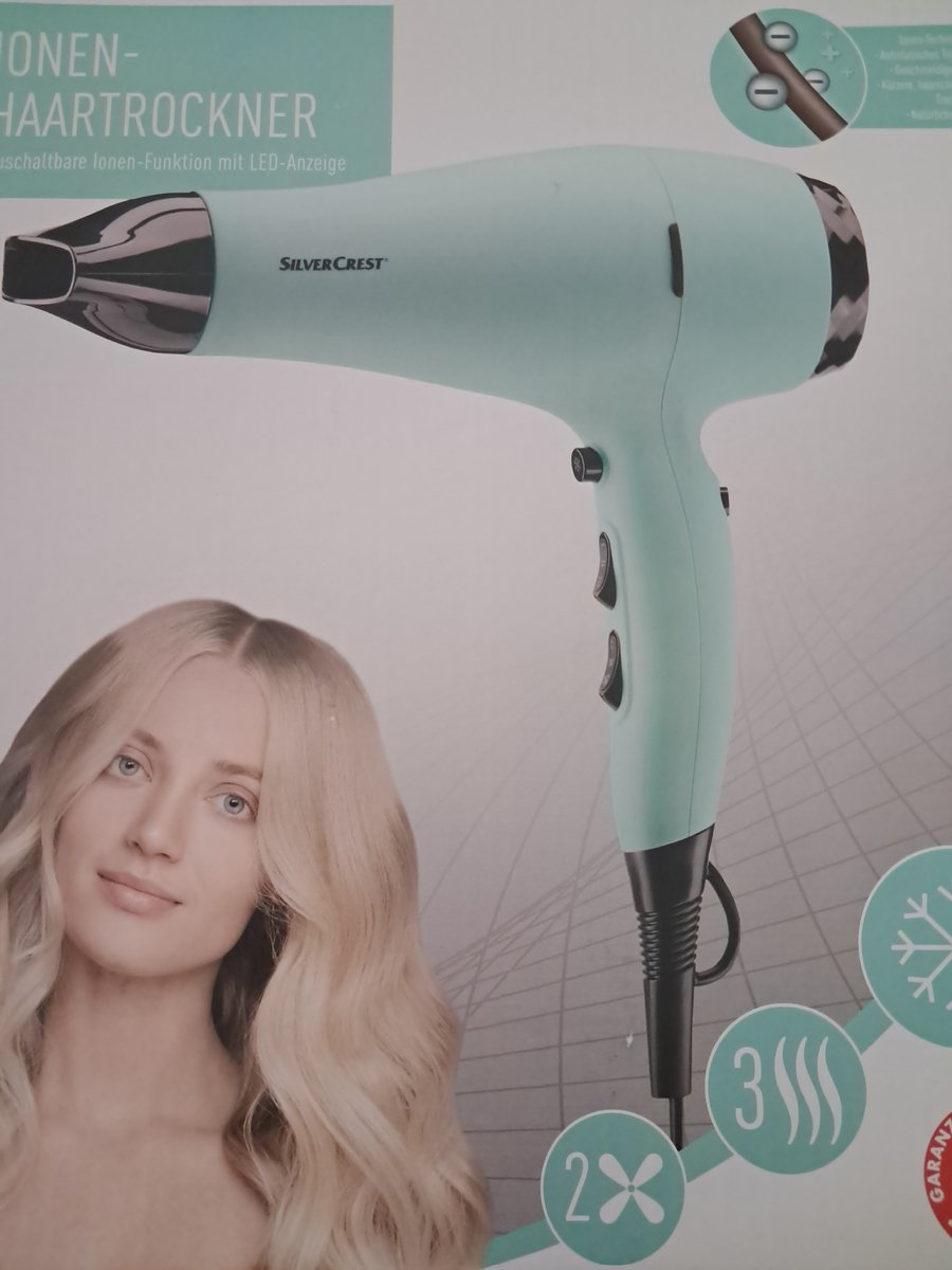 Silvercrest Fohn - Ionische haardroger - Mint groen - 2200 W - 2 blaasstanden en 3 temperatuurstanden, plus extra koude-luchtstand