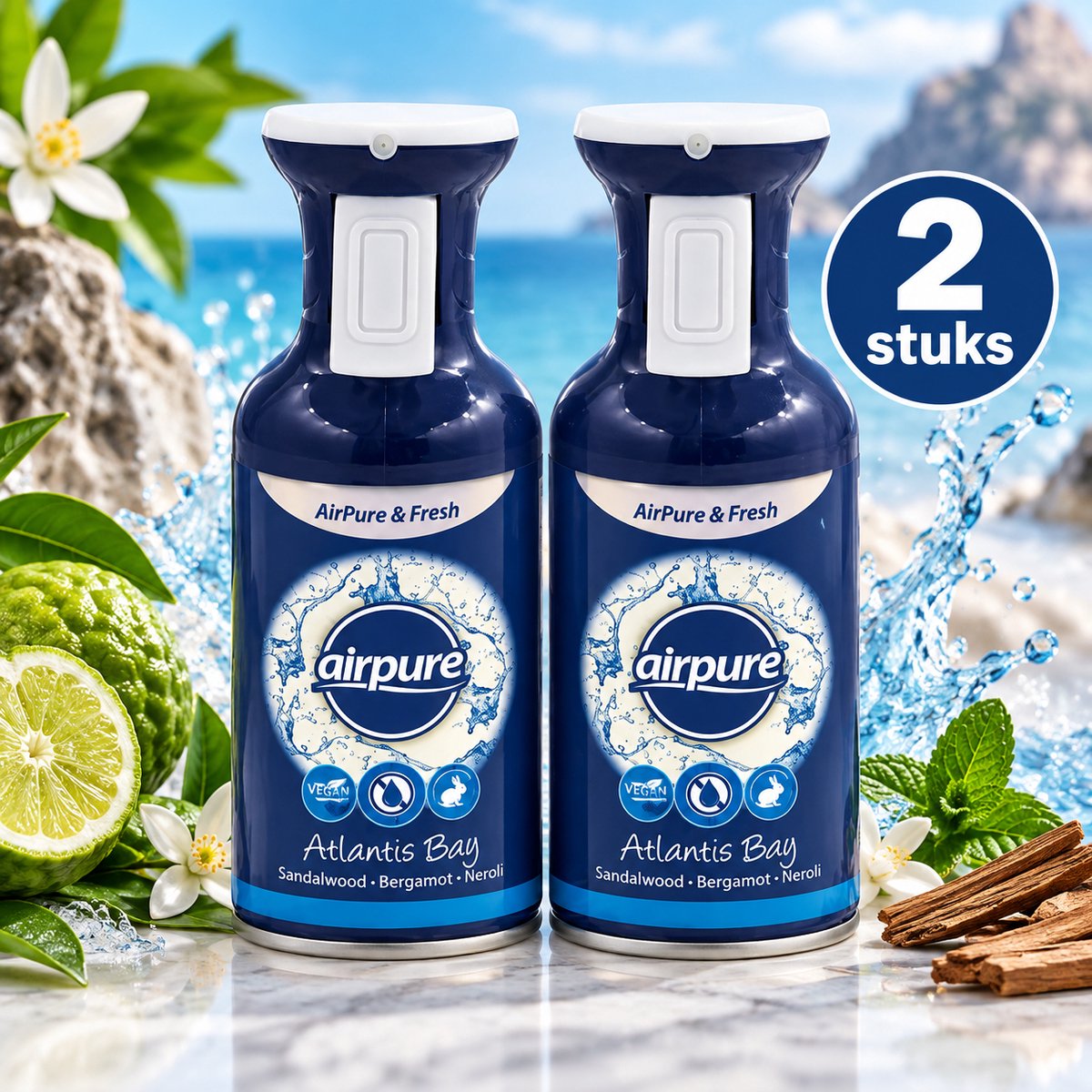 Airpure Atlantis Bay Luchtverfrisser Spray 250 ml – Trigger Spray – 2 Stuks – Voordeelverpakking