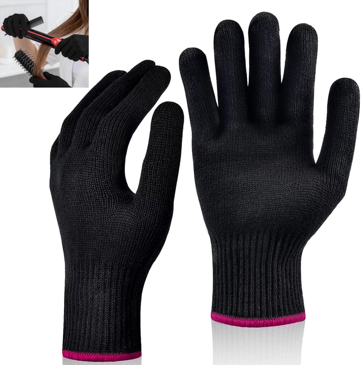 Professionele Hittebestendige Handschoenen - Rozenrood - 24 x 12 x 1 cm - Rekbare en Comfortabele Kappershandschoenen - Voor Haarstyling