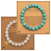 Bixorp Sterrenbeeld Vissen Armbanden Set van Maansteen & Amazoniet - Edelsteen Kralenarmbanden met Zodiac Pisces Bedel - 8mm / 18 cm