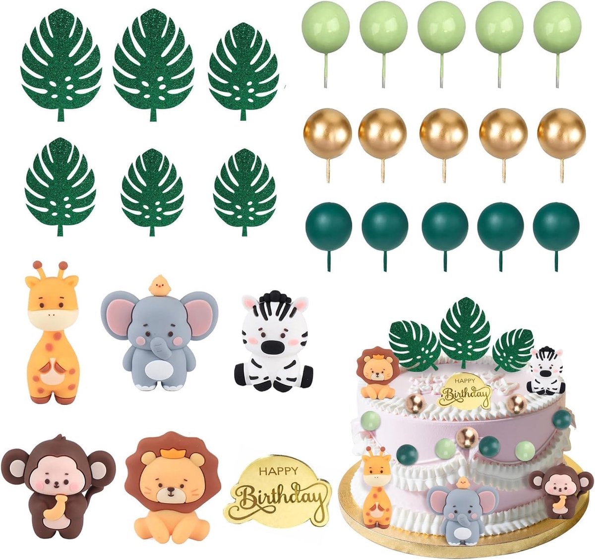 27 Delen Dierlijke Decoraties voor Taarten, Safari-Thema, Perfect voor Kinderverjaardagen en Feestjes