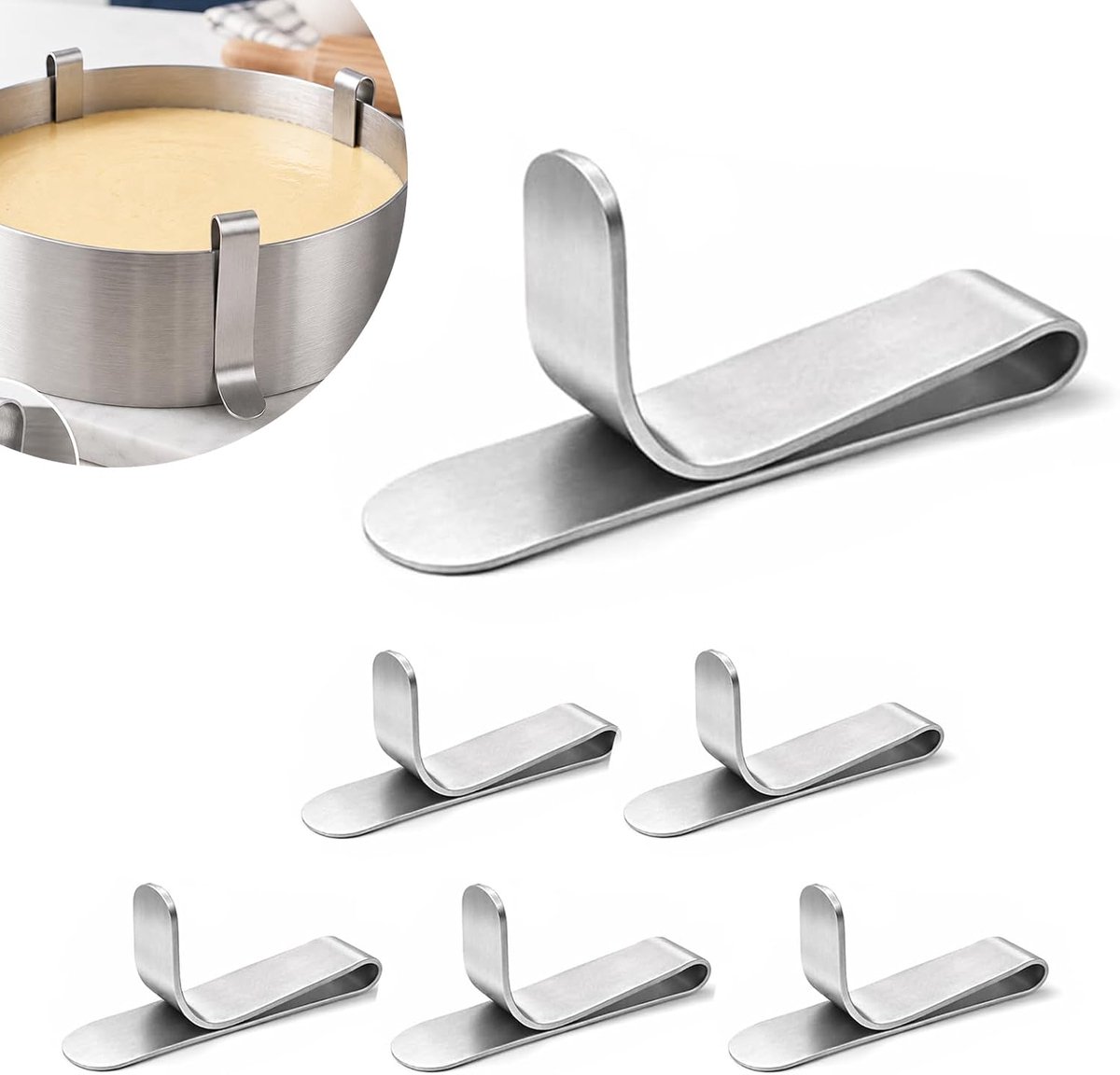 6 stuks mousse-taartringclips van roestvrij staal, verstelbare taartringklemmen, roestvrijstalen taartring, bevestigingsklemmen voor bakklemmen van roestvrij staal, taartbevestigingsklemmen en