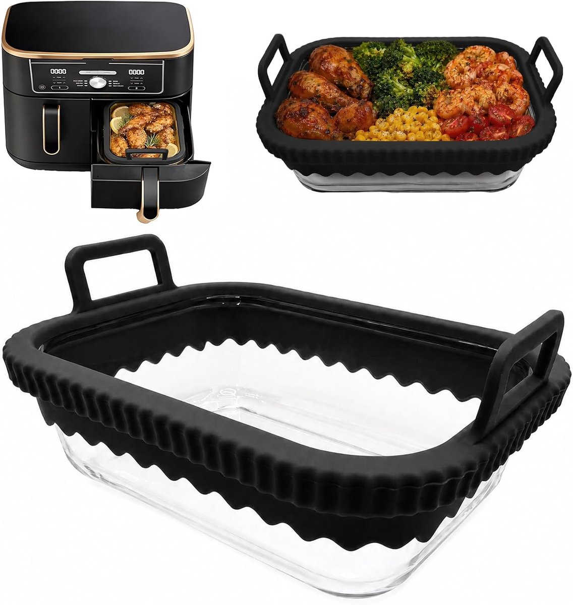 ovenschaal voor Ninja AF400EU & AF500EU heteluchtfriteuse – hittebestendig, krasbestendig, vaatwasserbestendig, BPA-vrij, met siliconen handgrepen, geschikt voor COSORI 2-kamer airfryer