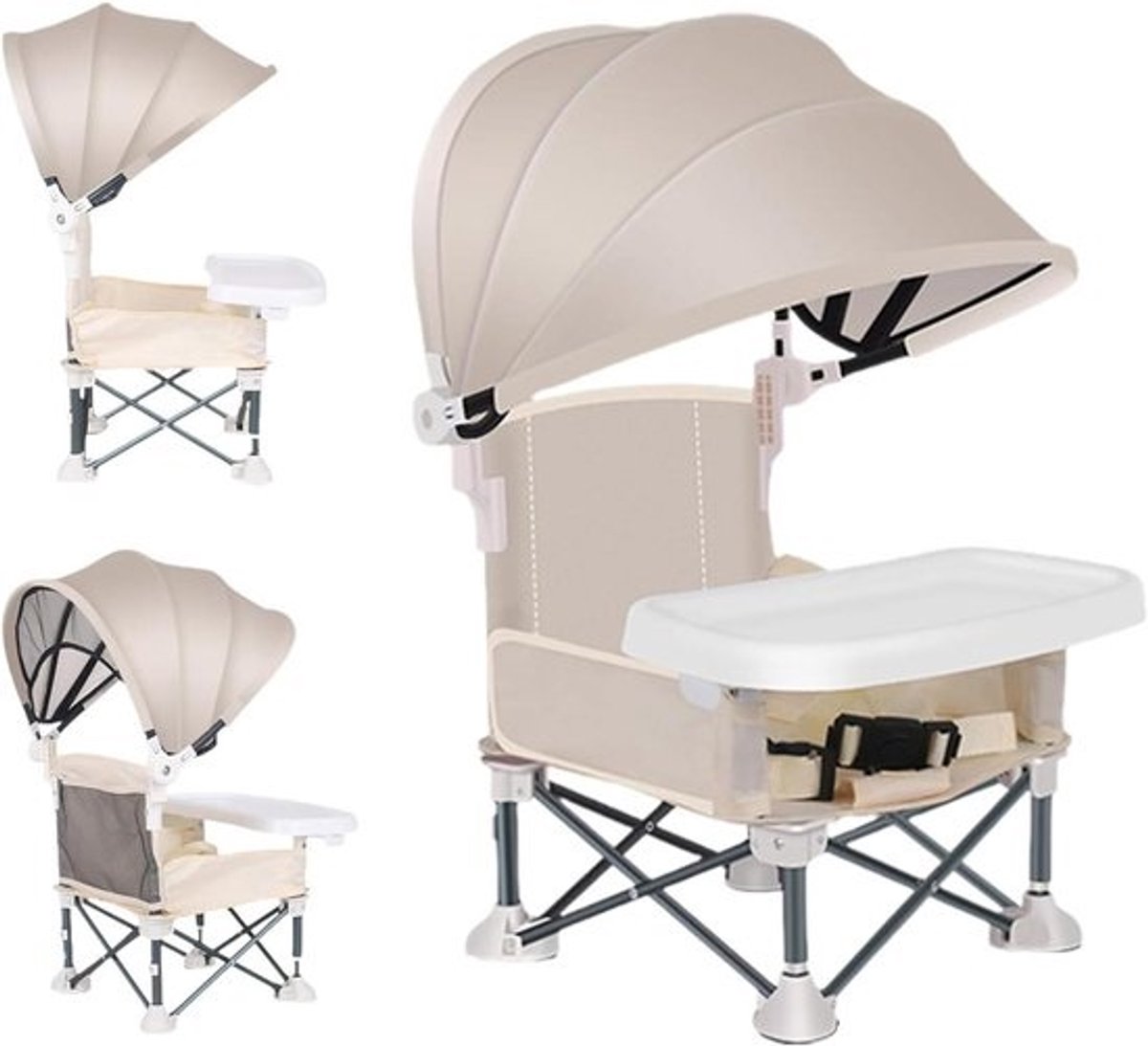 Opvouwbare Baby Eetstoel - Reisstoel Peuters - Buiten Eten - Met Zonnekap - 39 x 18 x 39 cm - Geel