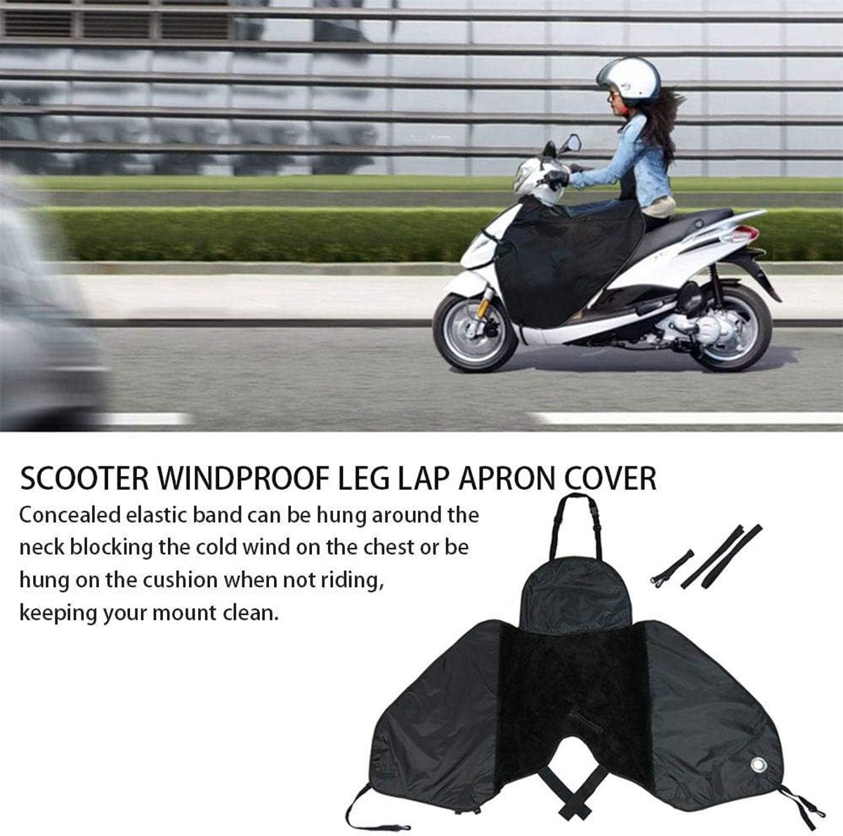 Beenbeschermers voor elektrische scooters - Winddichte hoezen - Winddichte en warme beenbeschermers - Windscherm - Winddicht schort - Regen- en winddichte beenbeschermers voor scootmobielen en elektrische scooters - Eén maat - Zwart – foto 3