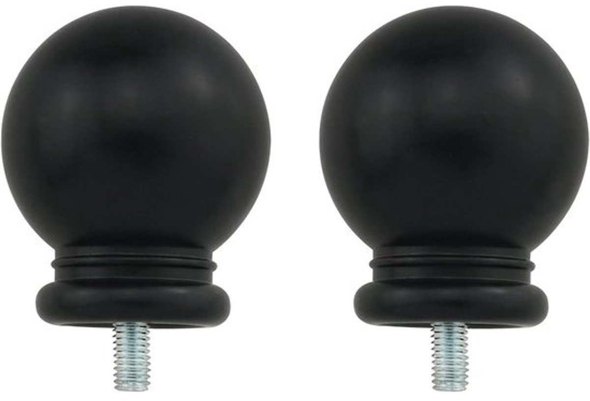 Gordijnroede Eindstukken - Roede Ballen - Vensterdecoratie Afwerken - Glad en Glanzend Ontwerp - 16 mm Diameter Rod - Zwart