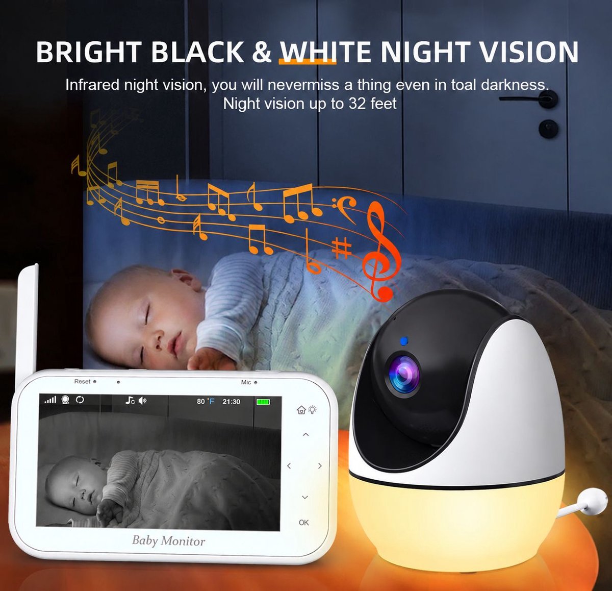 VHV - Babyfoon met camera - Baby monitor - Baby camera - 4.3 inch IPS-scherm - Full HD Resolutie - Temperatuursensor - Nachtlampje - Nachtzicht - Video Opname Met uw SD kaart - Zonder Wifi en App thumbnail 5