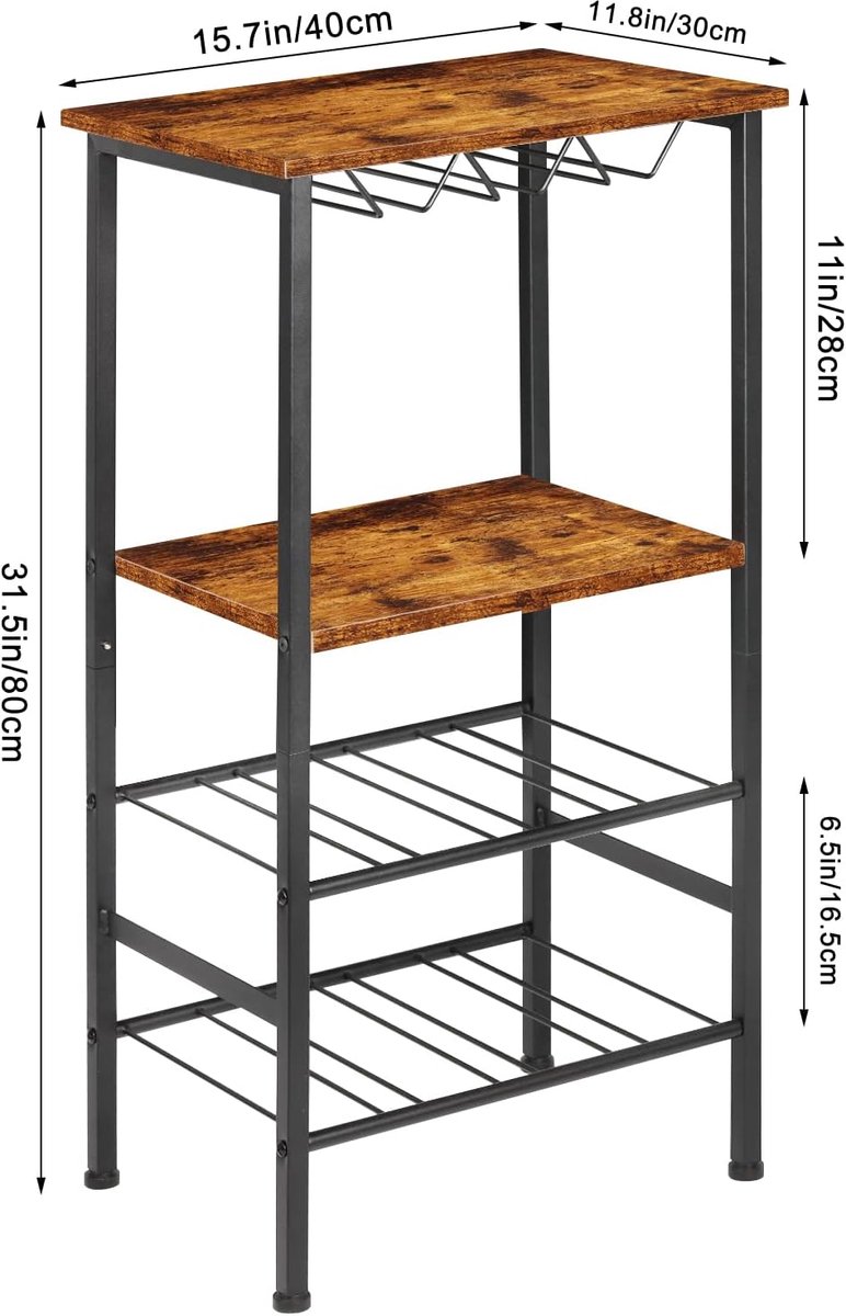 Wijnrek Vrijstaande Vloer Wijnbar Rack met Glazen Houder en Tafelblad 8 Fles Houten Wijntafels Met Rekken 4 Tier Wijnfles Organizer Display Opbergstandaard, Rustiek Bruin — cadeau in Cadeau-ideeën - foto 5