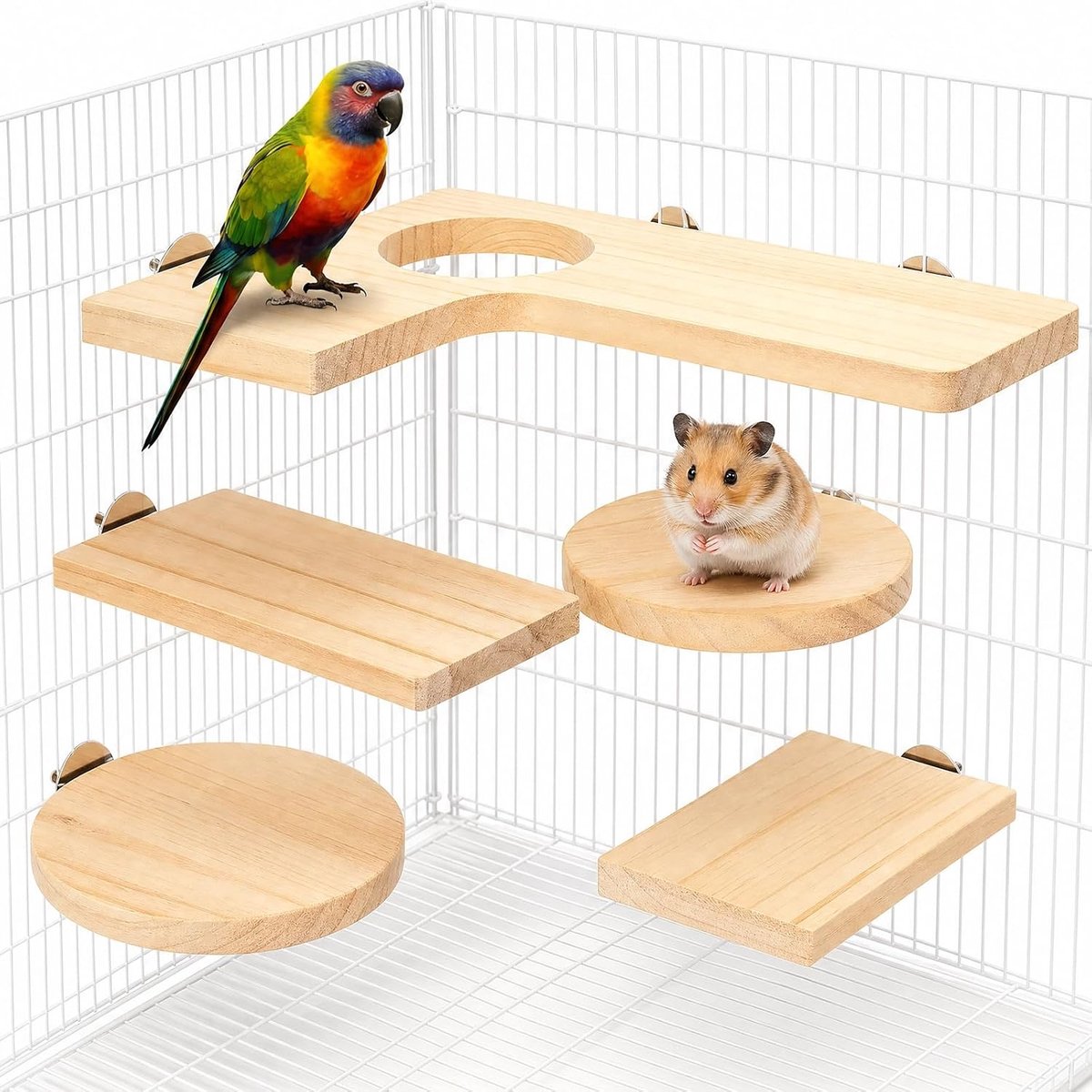 5 stuks hamsteraccessoires van hout, hamsterplatforms, voor hamsters, papegaaien, vogels, chinchilla's en andere kleine dieren