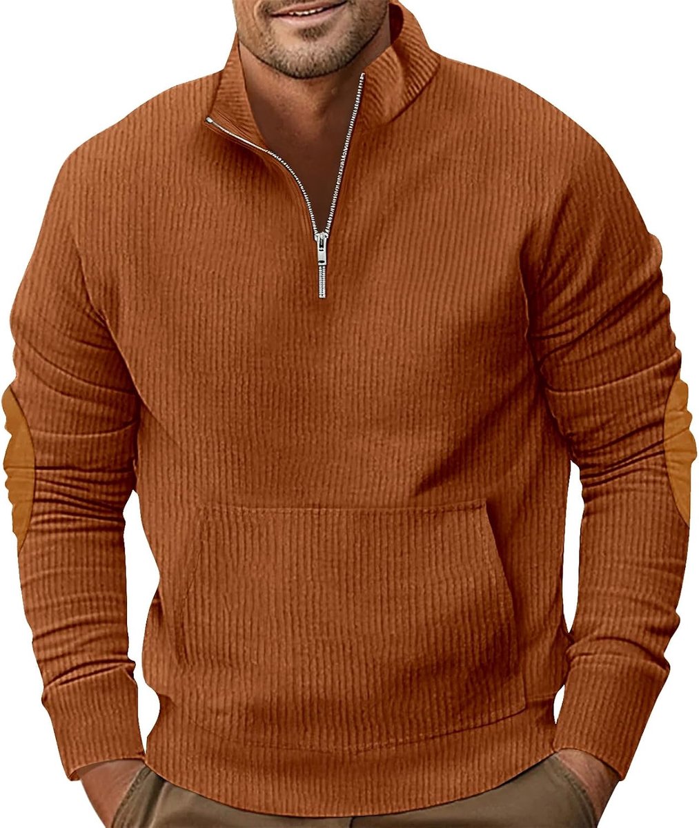 Corduroy sweatshirt heren rits pullover sweater losse fit lange mouwen corduroy jack met kangoeroezak M-3XL