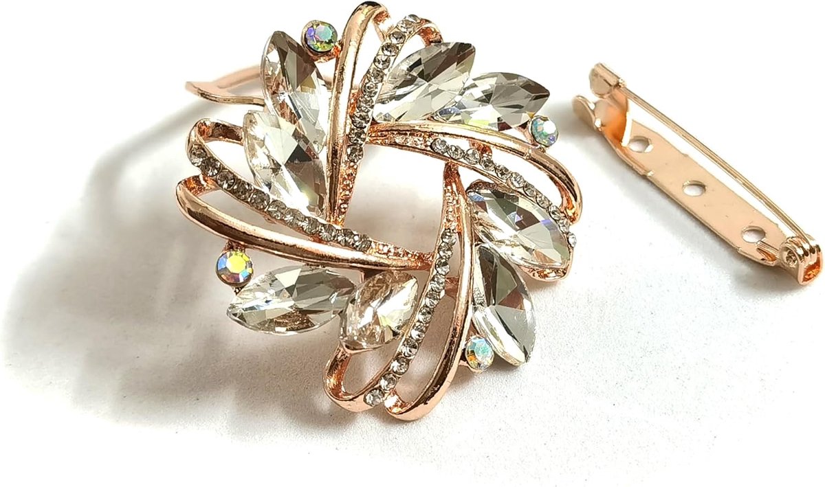 Strass Sjaal Ring met Broche Pins voor Vrouwen - Sjaal Gesp Broches 2 gebruik Rose Gold Base Quadrate Cystals voor Bruiloft