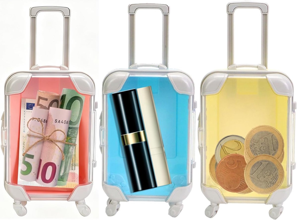 3 mini-koffers, reisspaarpot, kleine reiskoffer, mini-bagage, spaarpot voor het opbergen van geschenken, snoep, geld