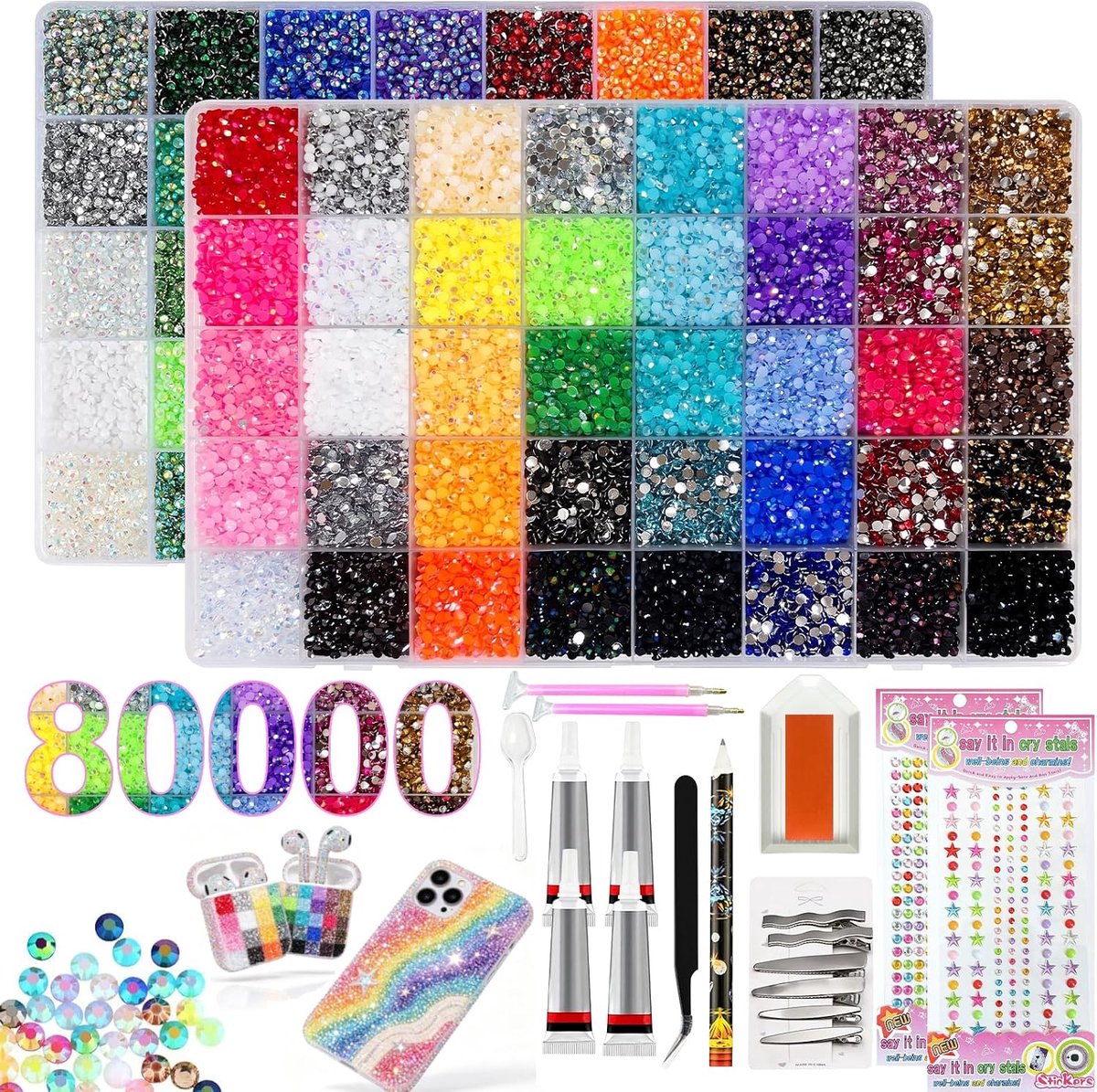 Kit, 3 mm glitterstenen, jelly strasssteentjes, bedazzling kit voor knutselen, diamond painting, textiel, nagelbedels, diamantschilderij