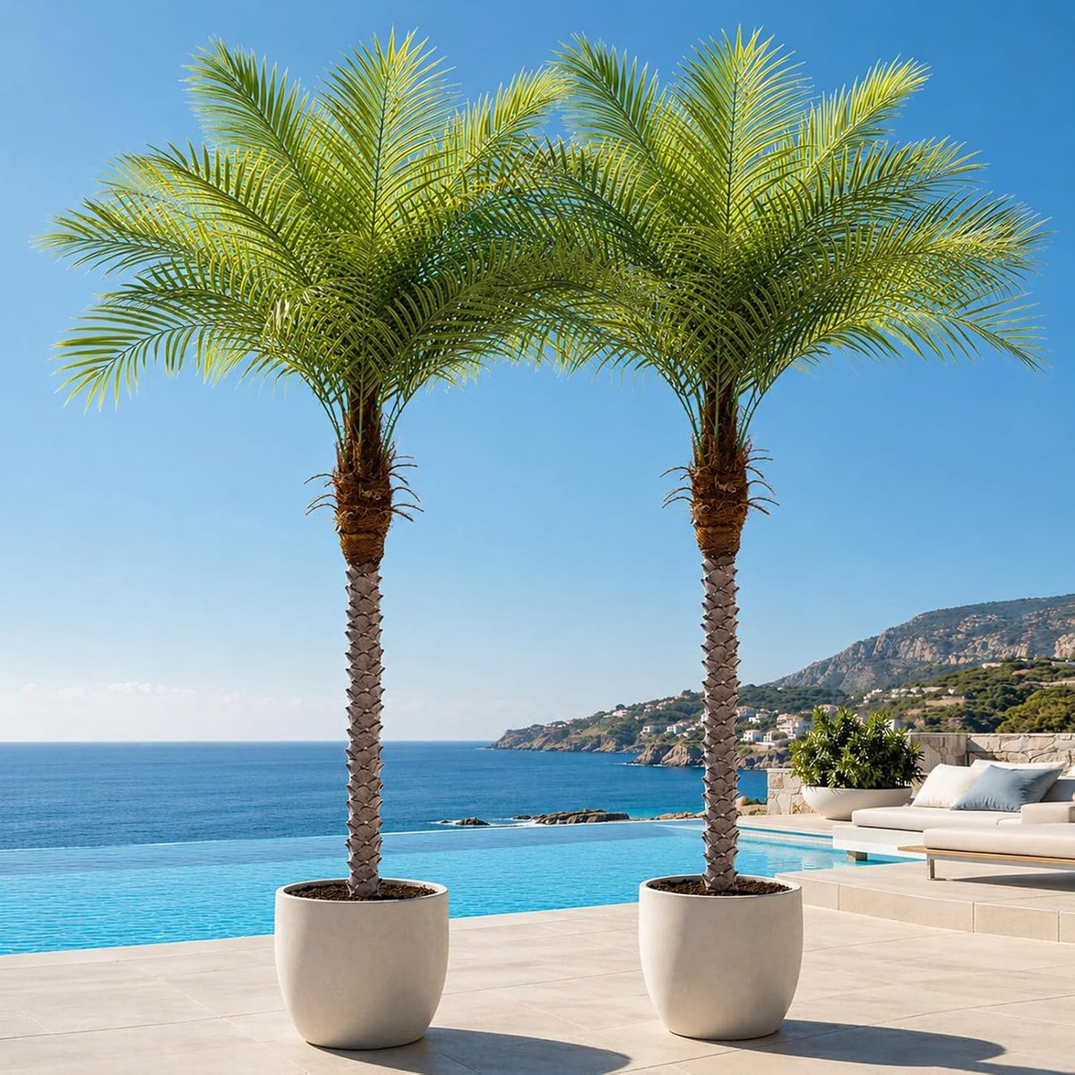 2,1 m Kunstmatige Feniks Palm, Faux Kokos Zijde Tropische Neppalmplant voor Binnen Buiten Thuiskantoor Patio Badkamer Zwembad Kust Decor (Set van 2)