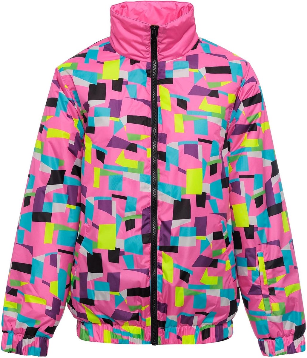 Alps Disco Ski-jack, jaren '80, neon print, winterjas, water- en winddicht, uniseks, print, maat S-XXL