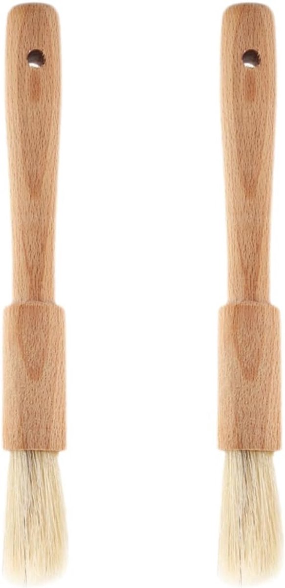 2 STKS Gebak Borstel voor Bakken, Boterborstel Hout Rijgen Borstel Olie Borstel voor Koken BBQ Saus Borstel voor Keuken Koken Bakken (Ronde Handvat Borstel)
