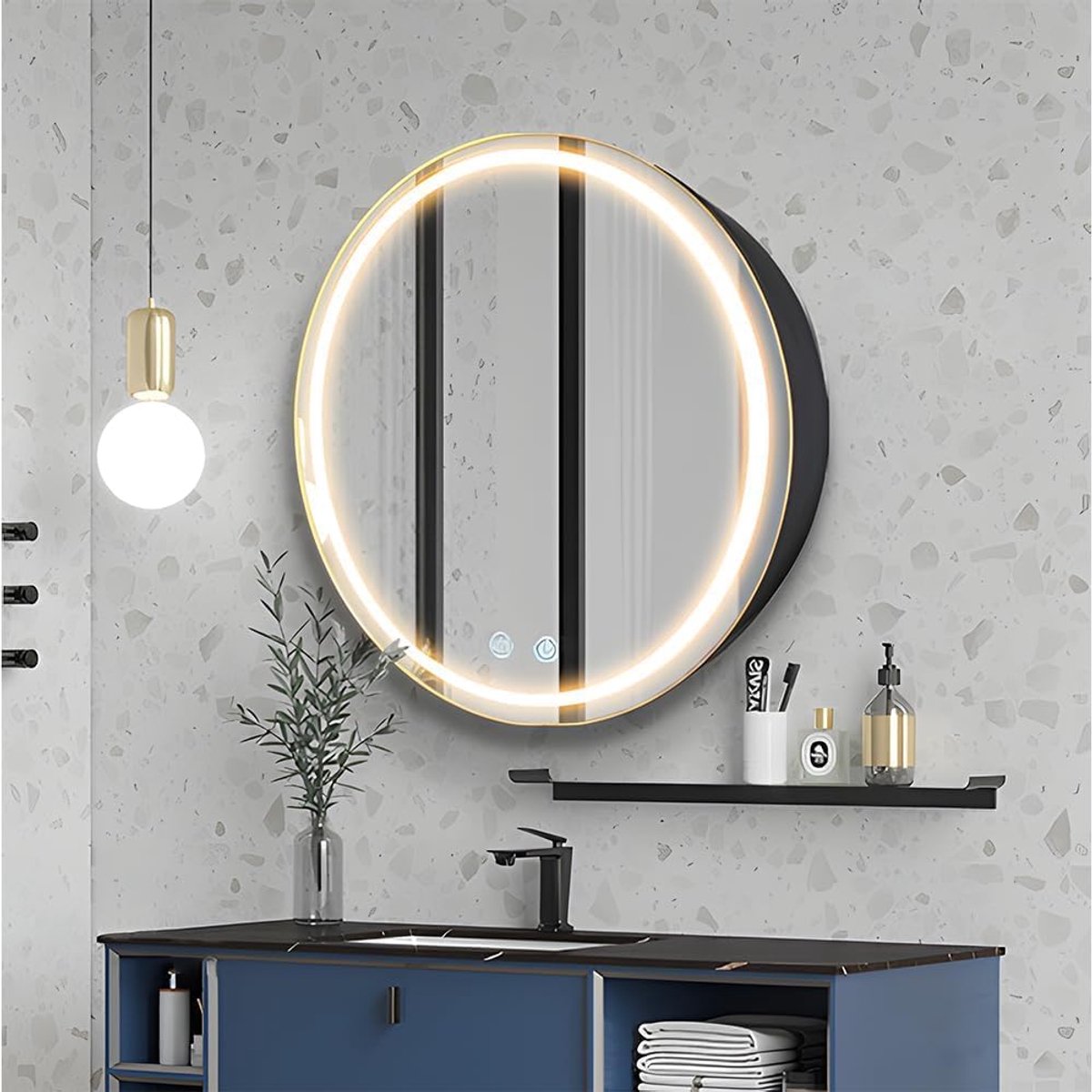 51 cm ronde medicijnkast met verlichting, led-medicijnkast met ontnevelaar, verlichte spiegelkast voor badkamer, dimbaar, condensvrij, 3000 K-6500 K kleurtemperatuur