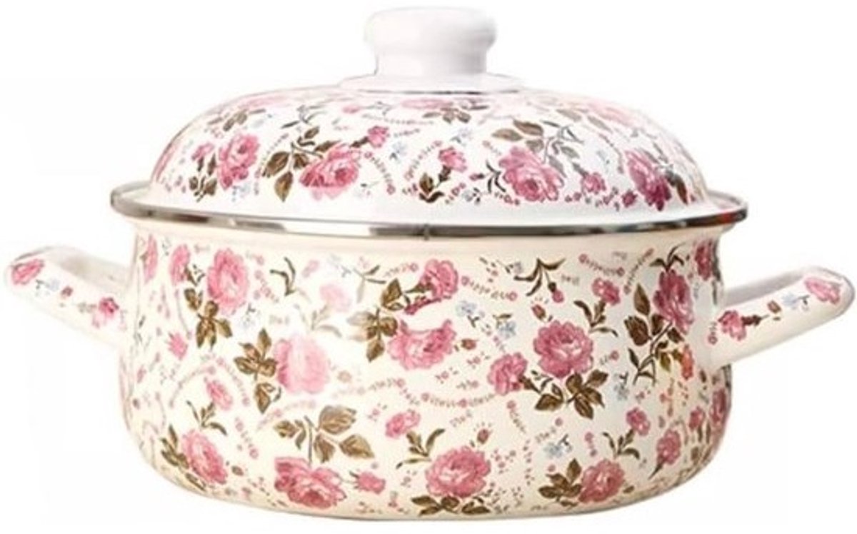 Keramische Soeppan - Emaille Braadpan - Zorgeloos Koken - Geschikt voor Alle Vuren - Diverse Capaciteiten - Modern Bloem