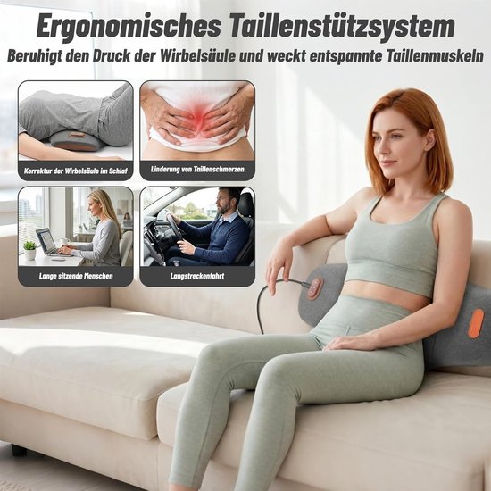 Rugkussen onderrug - Klassiek Grijs - Ergonomisch 26° lendensteun met warmte- en vibratiemassage - Traagschuim - Voor thuis en kantoor — afbeelding 5